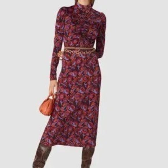 Tanya Taylor Purple and Red Floral Midi Dress - Picture 1 of 13